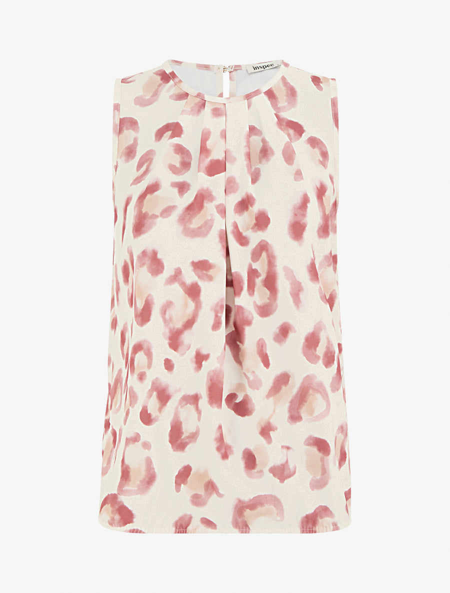 Top boule sans manches à imprimé léopard - Vieux rose - 1