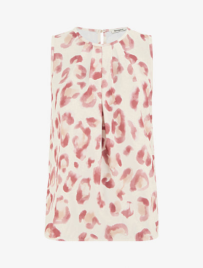 Top boule sans manches à imprimé léopard - Vieux rose - 1