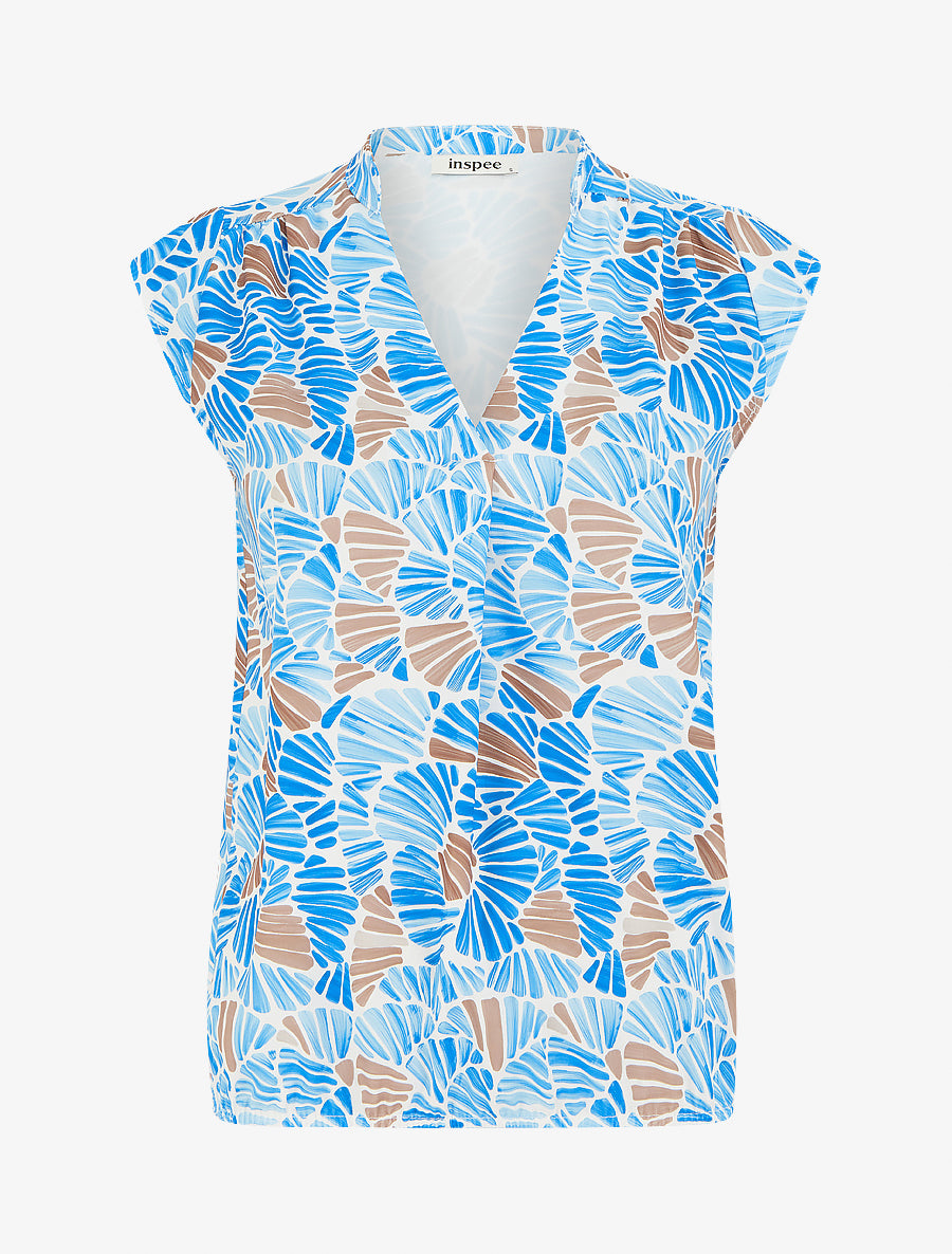 Top boule sans manches à imprimé mosaïque - Bleu ciel - 1