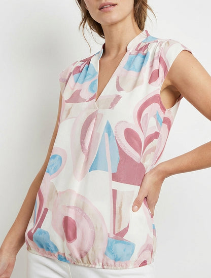 Mouwloze top met grafische print - Roos