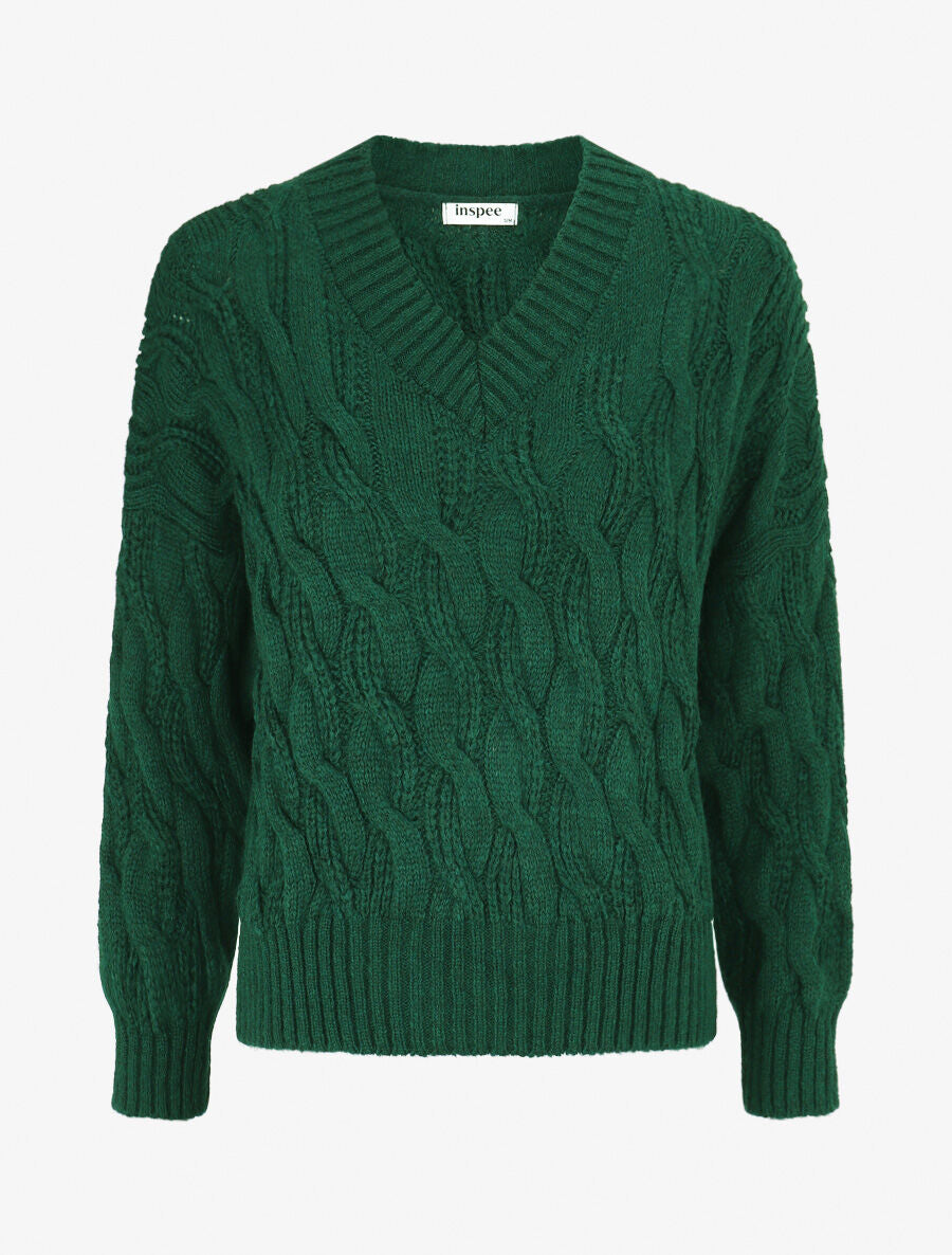 Pull en maille torsadée - Vert sapin - 4