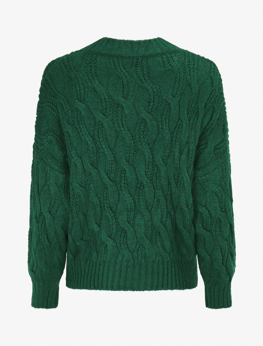 Pull en maille torsadée - Vert sapin - 2