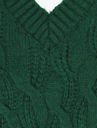 Pull en maille torsadée - Vert sapin - 3