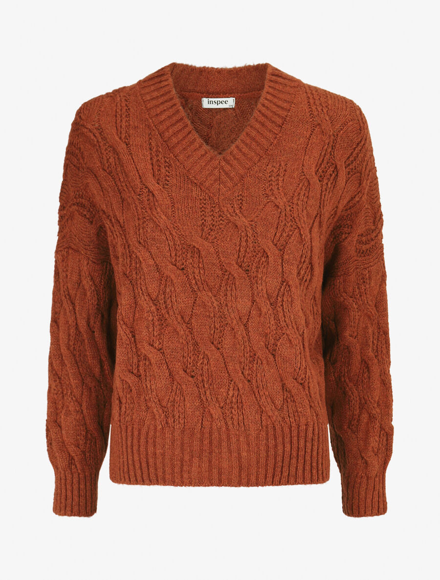 Pull en maille torsadée - Rouille - 4