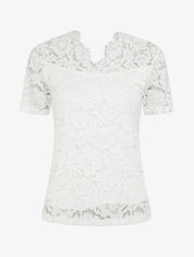 Top en dentelle à manches courtes - Blanc - 1