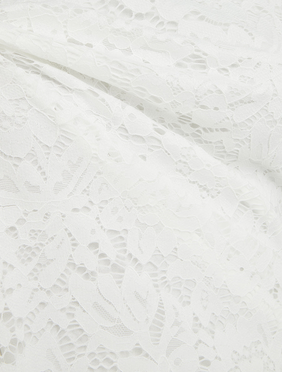 Top en dentelle à manches courtes - Blanc - 3