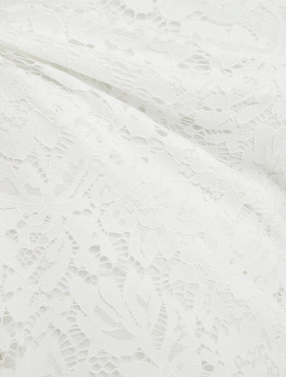 Top en dentelle à manches courtes - Blanc - 3