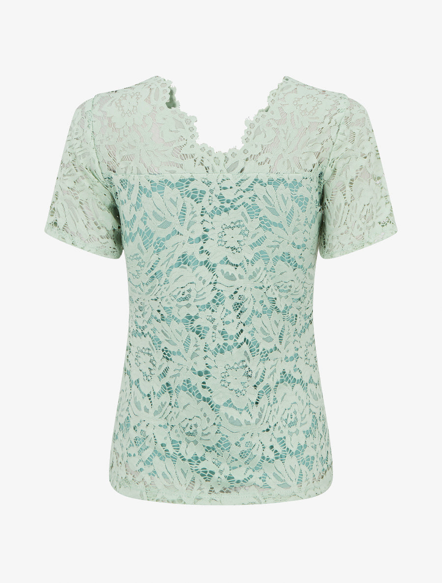Top en dentelle à manches courtes - Vert clair - 2