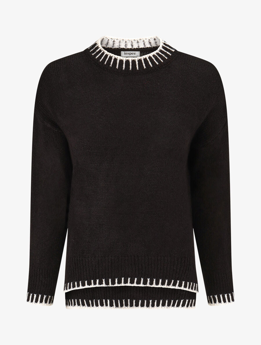 Pull uni asymétrique - Noir - 1