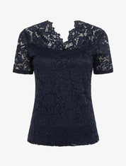 Top en dentelle à manches courtes - Marine - 1