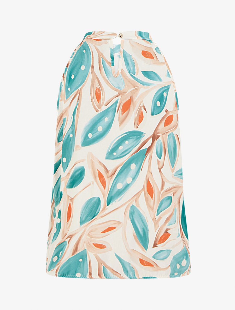 Top boule à col américain imprimé végétal - Turquoise - 2