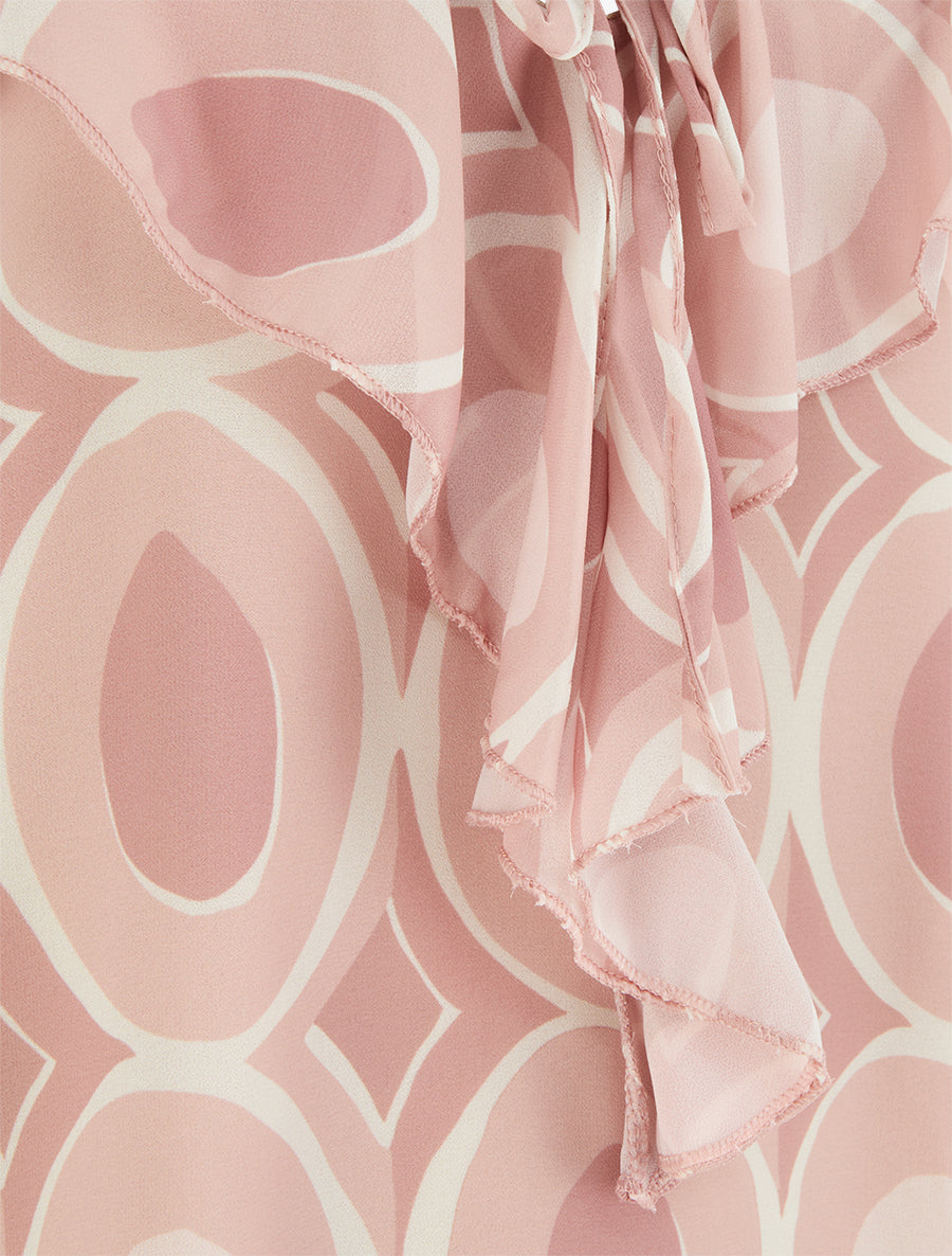 Caraco à col V volanté imprimé graphique - Rose - 3