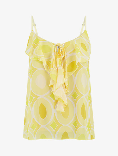 Caraco à col V volanté imprimé graphique - Jaune - 1