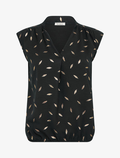 Top élastiqué à imprimé plumes irisées - Noir - 1