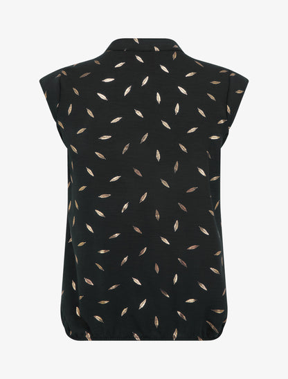 Top élastiqué à imprimé plumes irisées - Noir - 2