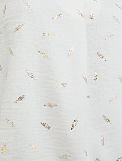 Top élastiqué à imprimé plumes irisées - Blanc - 3