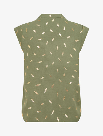 Top élastiqué à imprimé plumes irisées - Kaki - 2