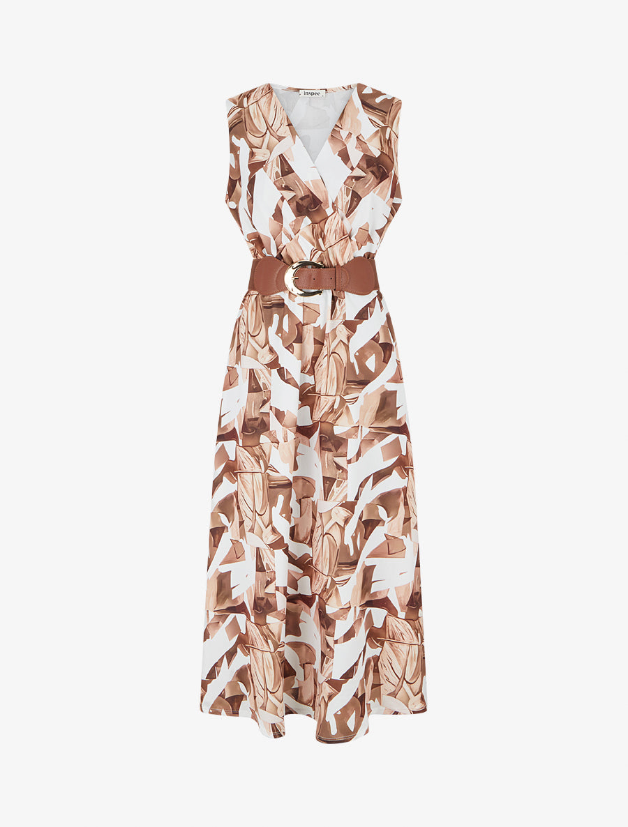 Robe sans manches imprimé fantaisie - Camel - 1