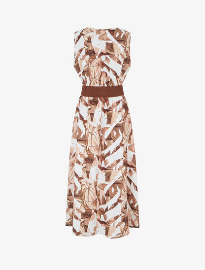 Robe sans manches imprimé fantaisie - Camel - 2