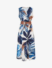 Robe sans manches imprimé feuillage - Marine - 1