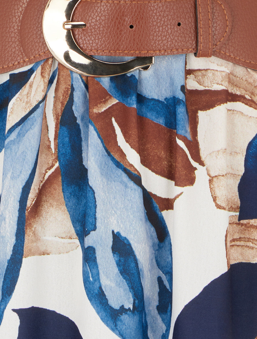 Robe sans manches imprimé feuillage - Marine - 3