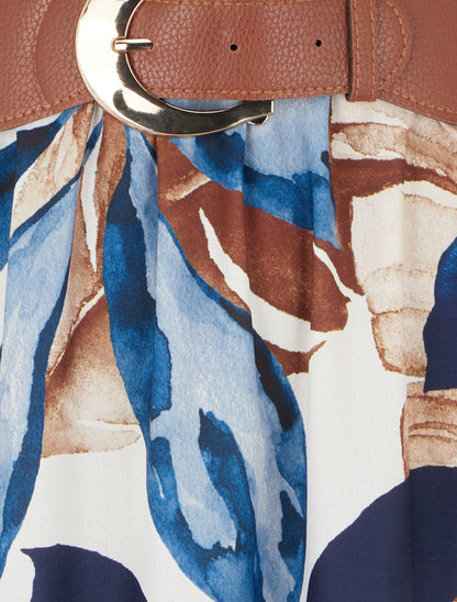 Robe sans manches imprimé feuillage - Marine - 3