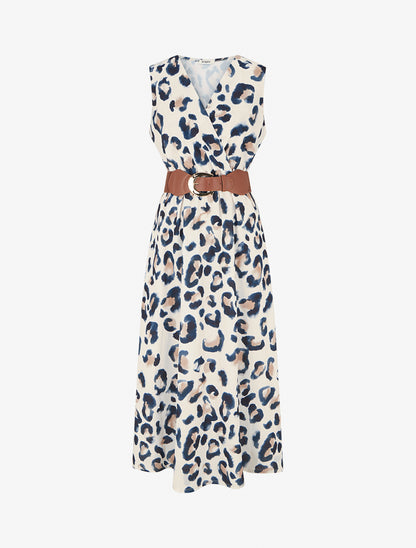 Robe sans manches imprimé léopard - Marine - 1