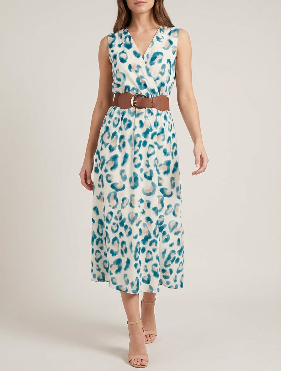 Robe sans manches imprimé léopard - Vert