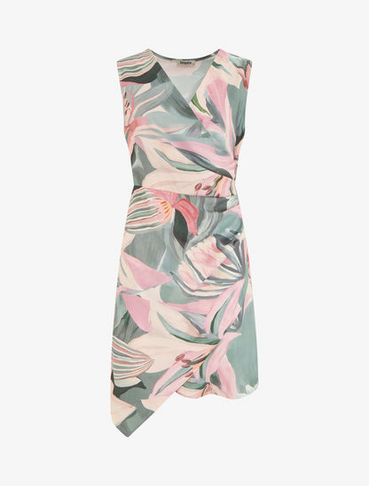 Robe style portefeuille sans manches imprimé fleurs de lys - Kaki - 1
