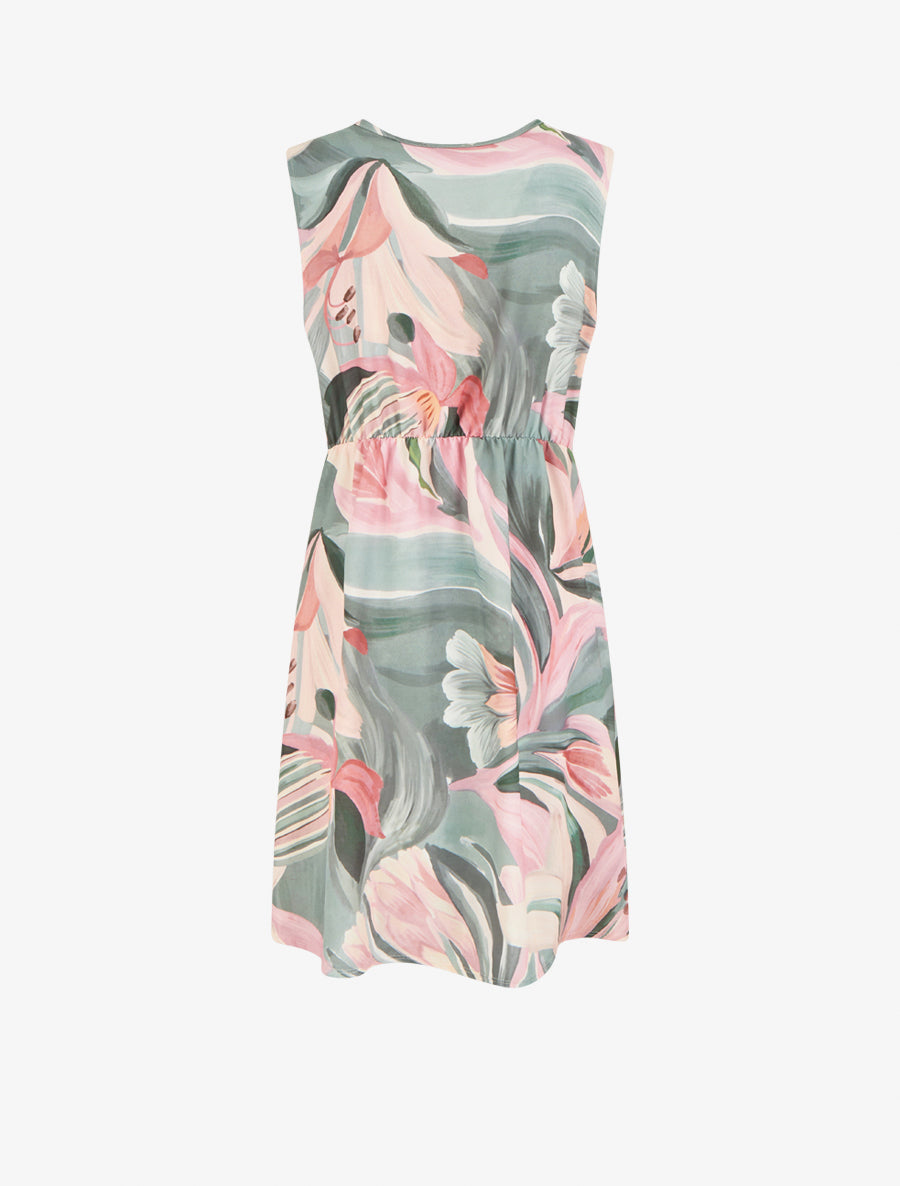 Robe style portefeuille sans manches imprimé fleurs de lys - Kaki - 2