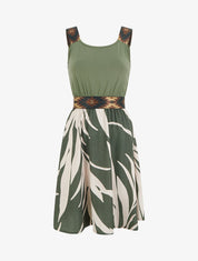 Robe imprimé graphique à taille élastiquée fantaisie - Kaki - 1