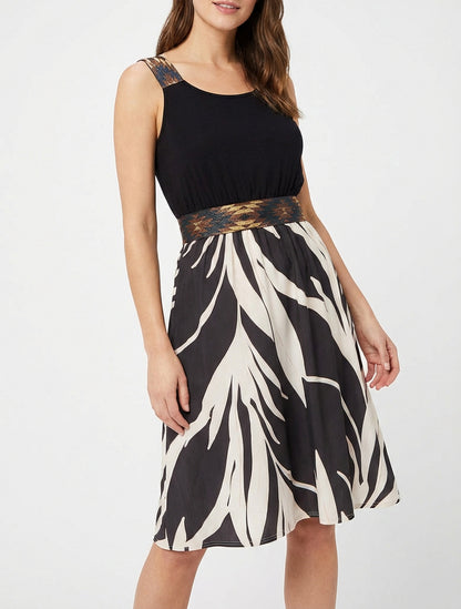 Robe imprimé graphique à taille élastiquée fantaisie - Noir