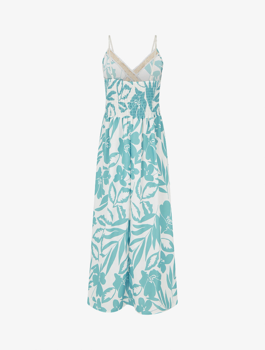 Robe fleurie à empiècement broderie - Turquoise - 2