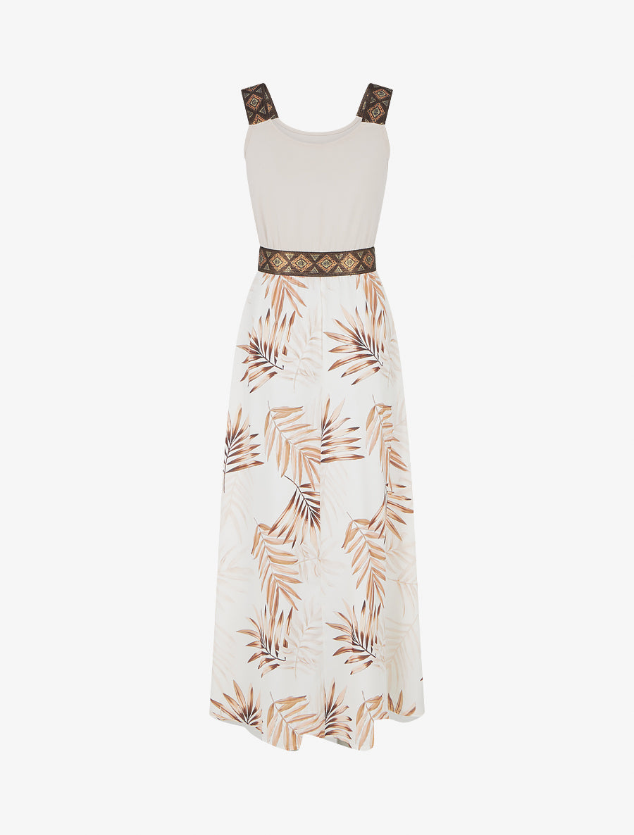 Robe imprimé feuillage à bretelles stylisées - Beige - 2