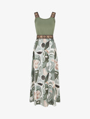 Robe imprimé peinture abstraite à bretelles stylisées - Kaki - 1