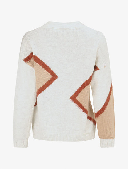 Pull imprimé géométrique et col rond - Beige - 2