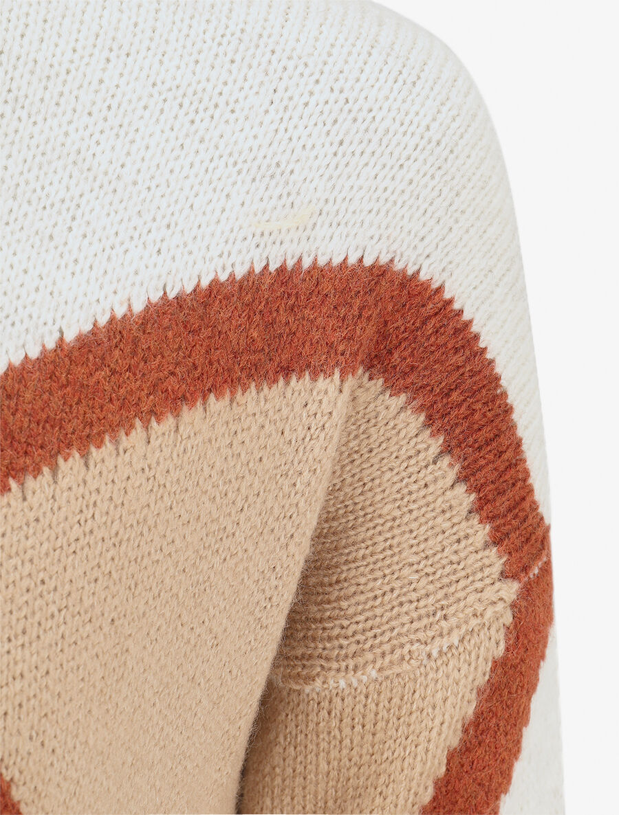 Pull imprimé géométrique et col rond - Beige - 3