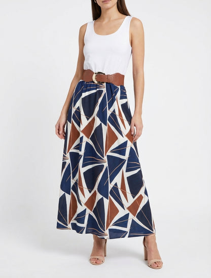 Mouwloze lange jurk met grafische print - Marine