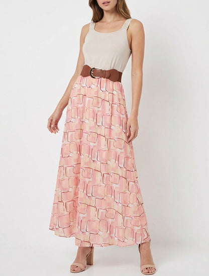 Robe longue imprimé graphique - Rose saumon