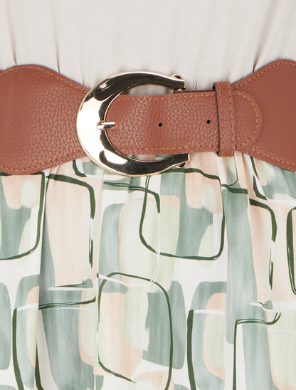 Robe longue imprimé graphique - Kaki - 3