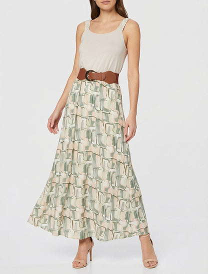 Robe longue imprimé graphique - Kaki
