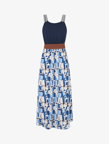 Robe longue imprimé graphique - Marine - 2