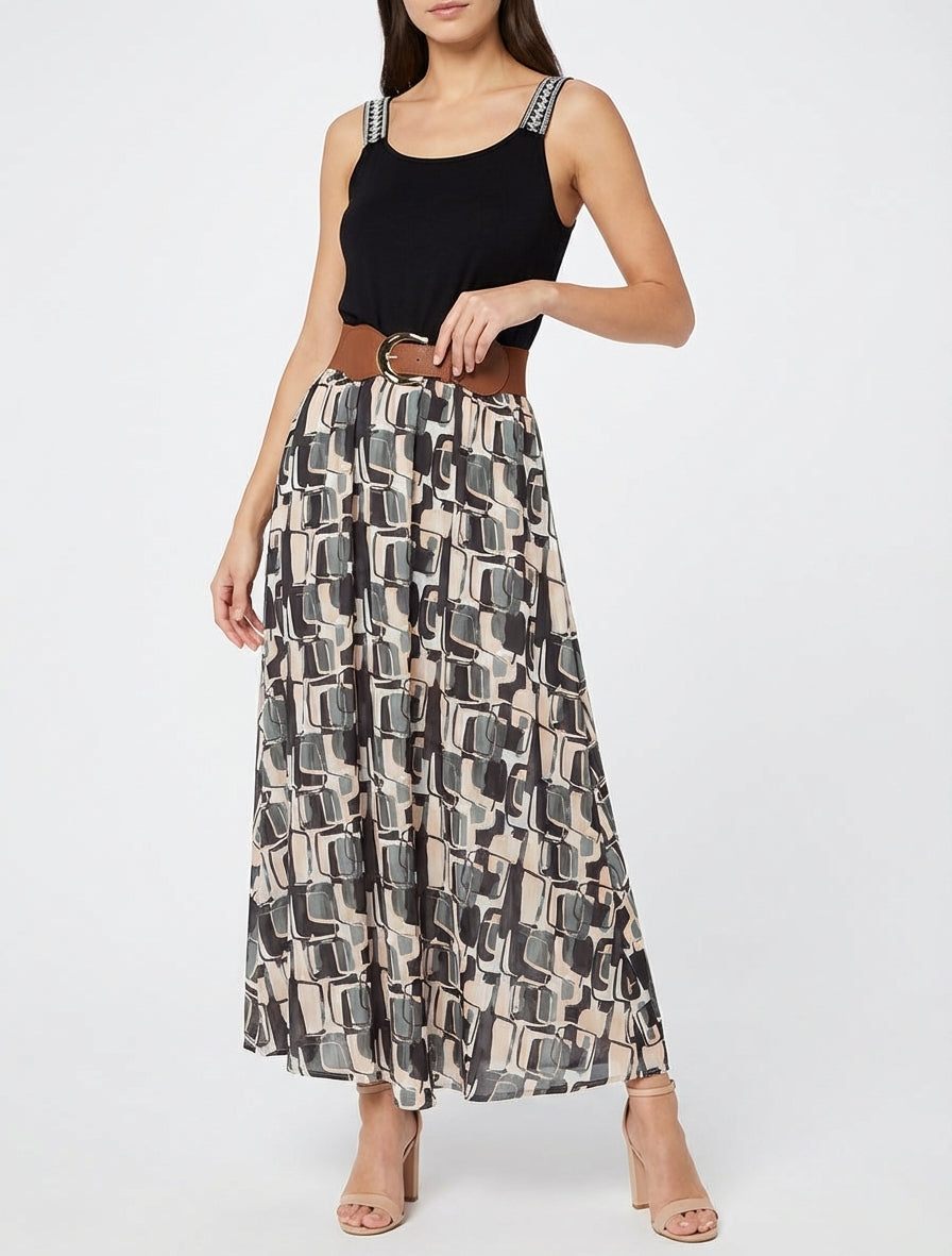 Robe longue imprimé graphique - Noir