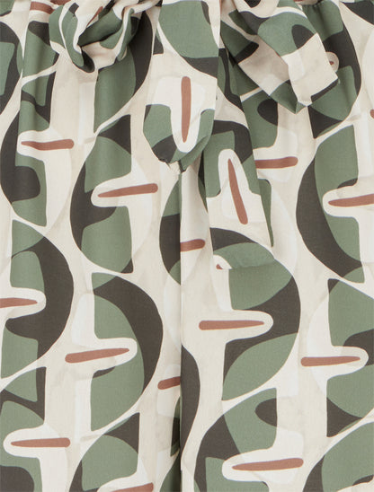 Pantalon élastiqué à imprimé graphique - Kaki - 3