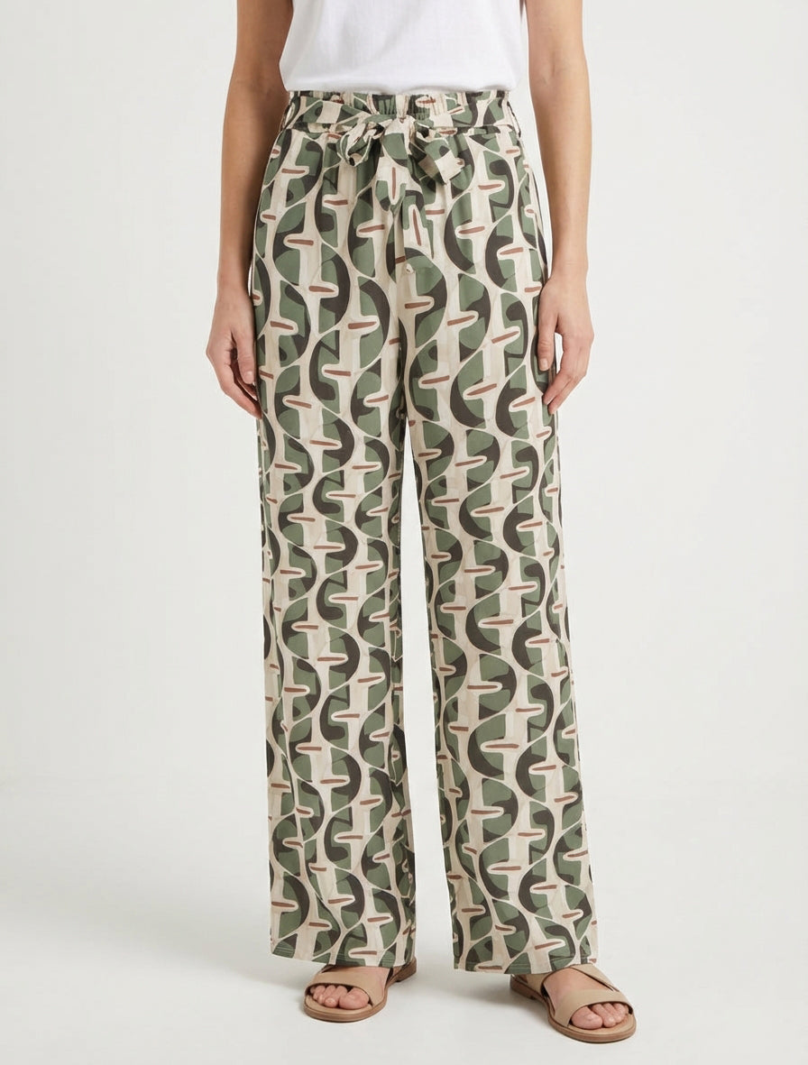Pantalon élastiqué à imprimé graphique - Kaki