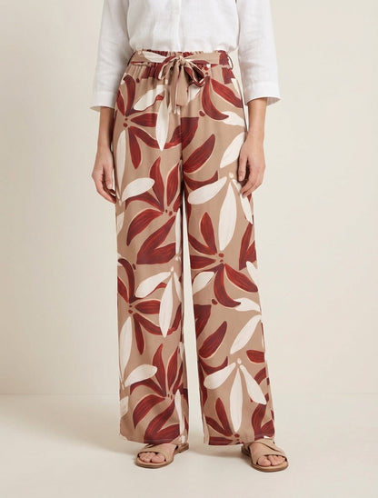 Pantalon élastiqué à imprimé floral - Camel
