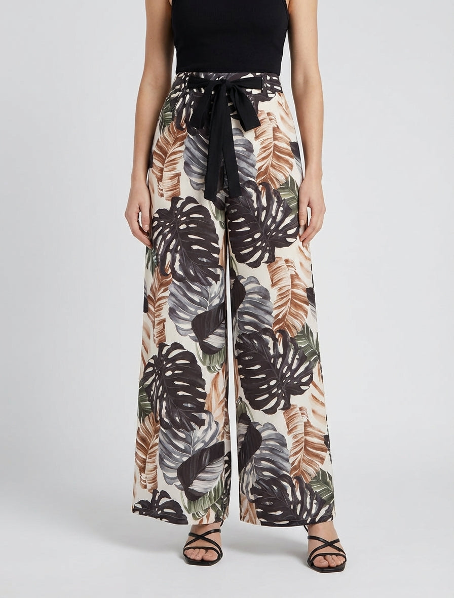 Pantalon ample imprimé tropical - Noir