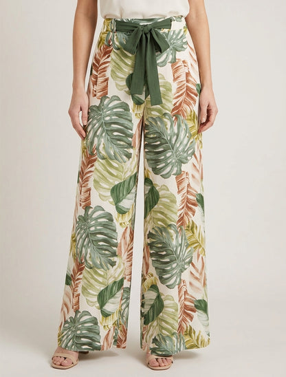 Pantalon ample imprimé tropical - Kaki