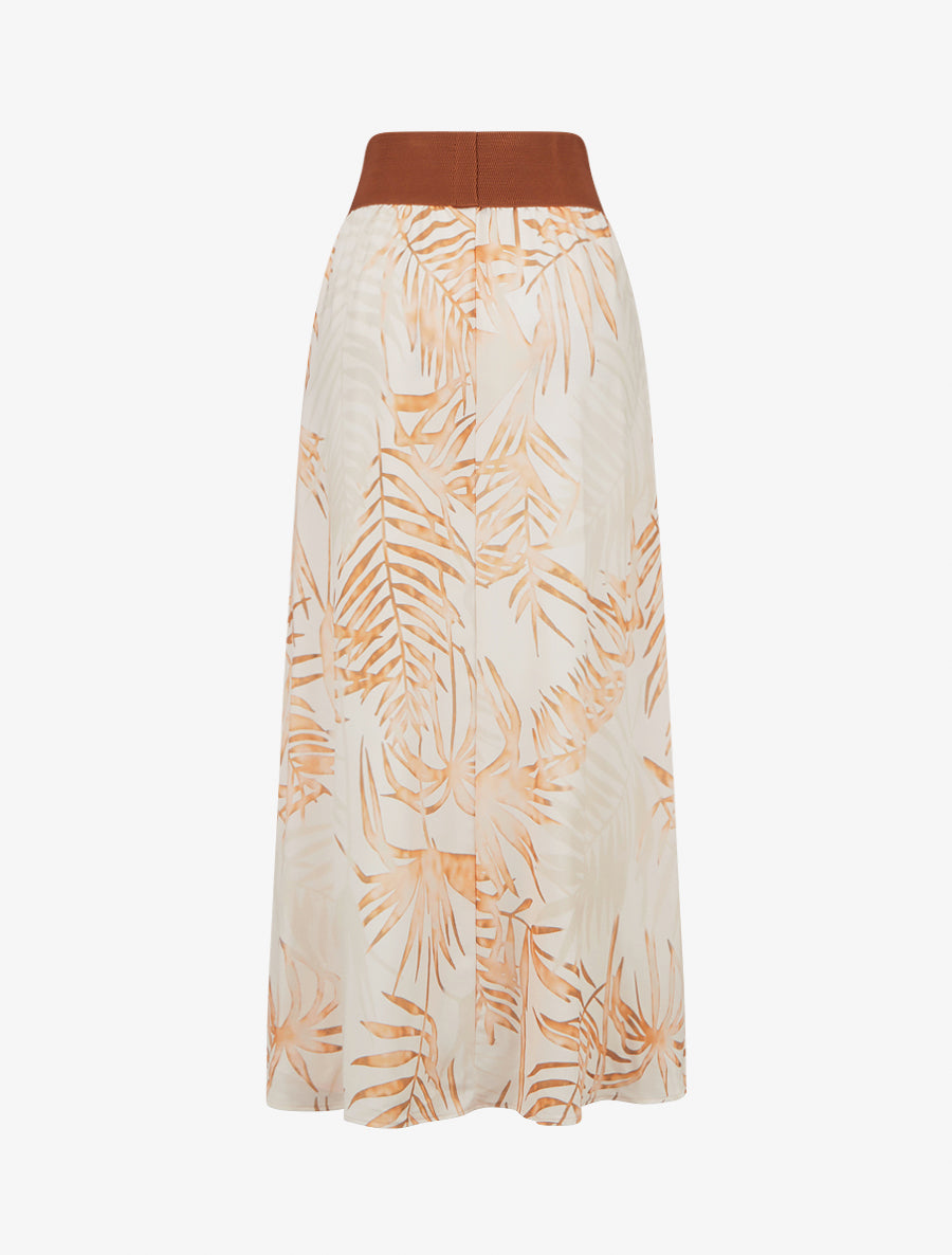 Jupe longue imprimé feuillage - Beige - 2