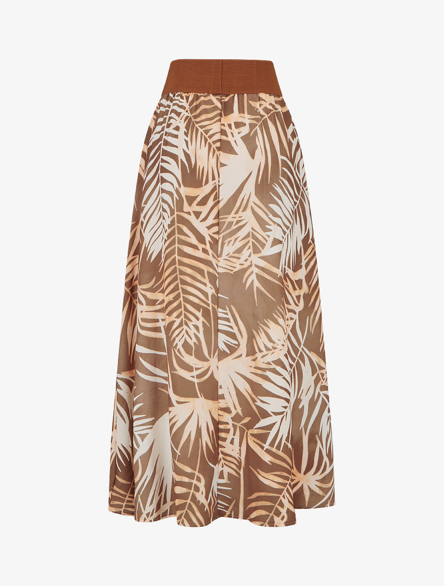 Jupe longue imprimé feuillage - Marron - 2